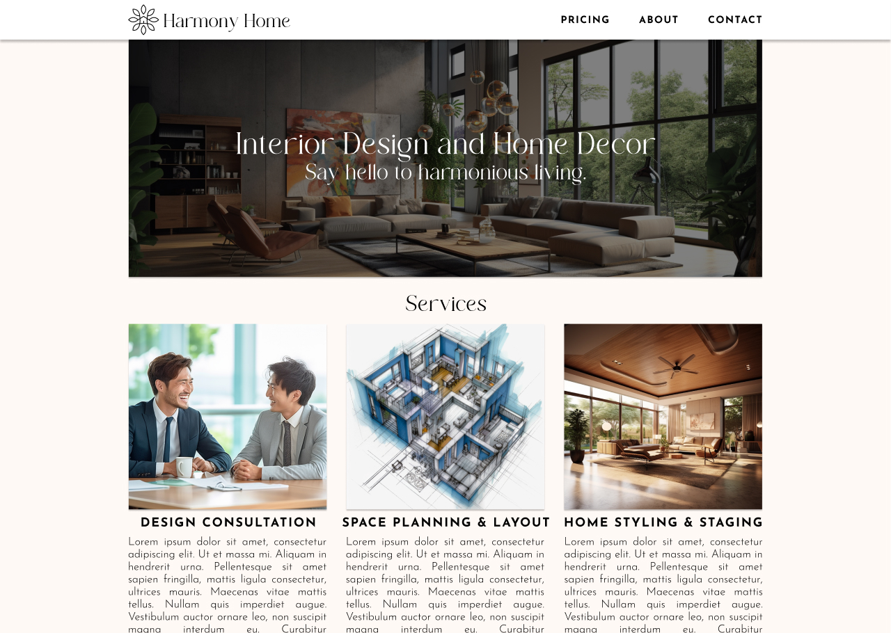 Harmony Home ui ux website landing page design